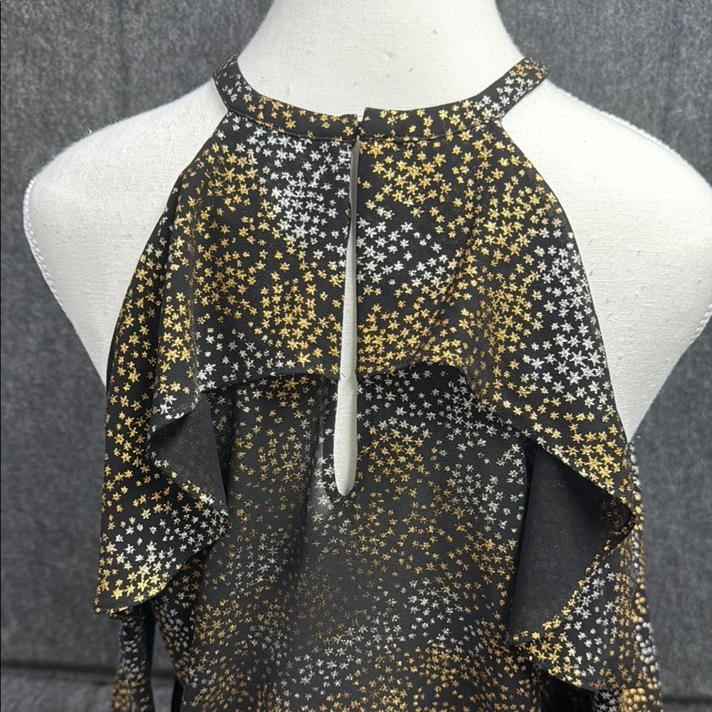 MICHAEL Michael Kors Gold and Black Ruffled Sleeveless Blouse - Picture 5 of 8